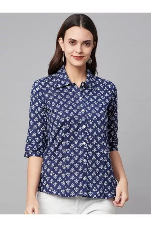 Divena World Women Navy Blue Comfort Floral Printed Casual Shirt