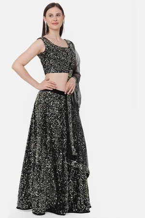 RedRound Black & Gold-Toned Embellished Semi-Stitched Lehenga & Unstitched Blouse with Dupatta