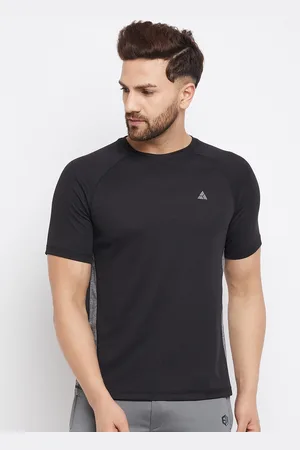 ATHLISIS Men Black Drop-Shoulder Sleeves Slim Fit Training or Gym T-shirt