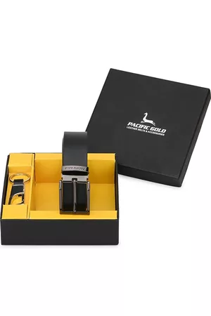 Pacific Men Black & Silver-Toned Leather Accessory Gift Set