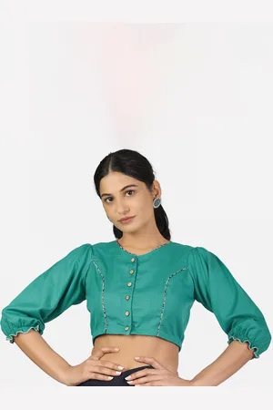 Llajja Women Teal Solid 3/4th Sleeve Saree Blouse
