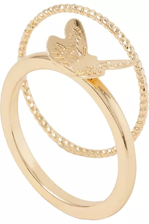 Accessorize London Women Set of 2 Gold-Toned Butterfly Rings