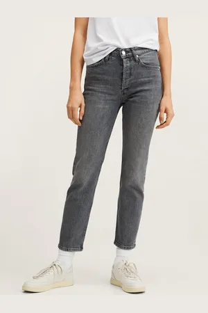 MANGO Women Charcoal Slim Fit Light Fade Cropped Jeans