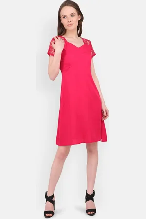 MARC LOUIS Women Pink Solid Crepe A Line Dress