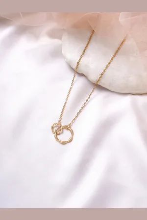BeWitched Gold-Toned Double Ring Charm Pendant With Chain
