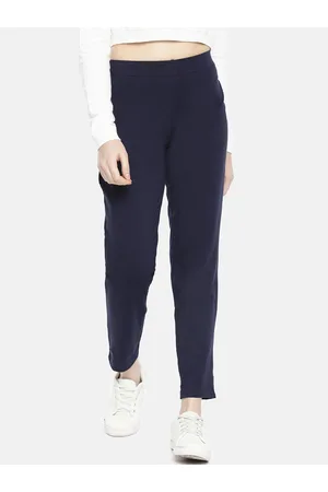 Dollar Missy Women Navy Blue Smart Straight Fit Solid Cigarette Trousers