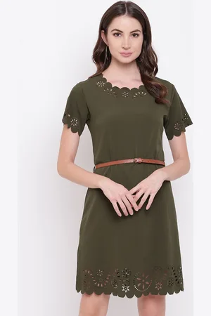 Mayra Women Olive Green Solid Sheath Dress