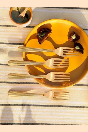 ellementry Set of 4 Gold-Toned Brass Fork