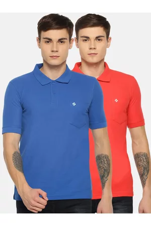 dollar Men Pack Of 2 Coral Pink & Blue Solid Polo Collar Cotton T-shirts