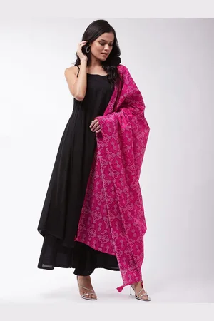 InWeave Women Black Layered Kurta with Palazzos & With Dupatta