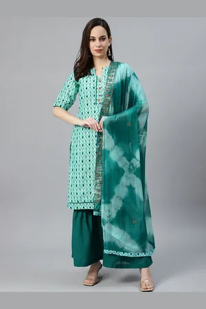 Chhabra 555 Women Turquoise Blue Ethnic Motifs Printed Gotta Patti Kurta with Sharara & With Dupatta