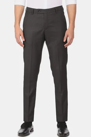 Arrow Men Grey Solid Mid-Rise Formal Trousers