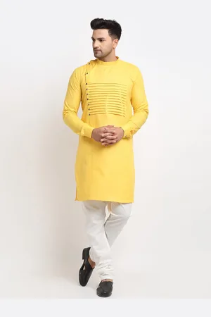 Kaifoo Men Yellow Thread Work Kurta