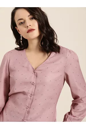 Invictus Women Rose & Navy Blue Regular Fit Printed Back Tie-Up Casual Shirt