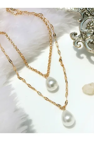 Joker & Witch Women Gold-Toned Alloy Pearl Drop Multi Layered Necklace