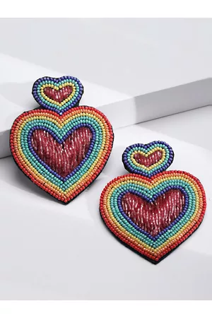 Anekaant Multicoloured Heart Shaped Drop Earrings