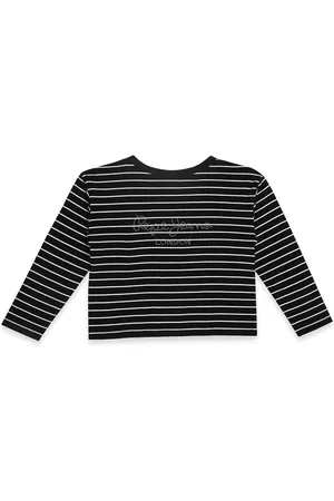 Pepe Jeans Girls Black Brand Logo Striped Monochrome T-shirt