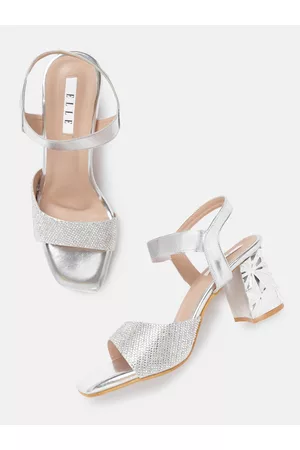 Elle Silver-Toned Embellished Party Block Sandals