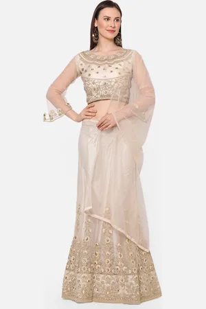 RedRound Beige Zari Embellished Unstitched & Blouse with Dupatta
