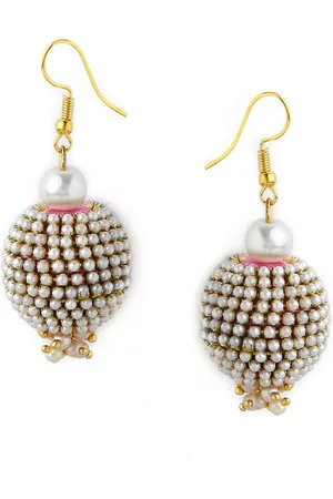 Akshara Clothing White Embellished Spherical Drop Earrings