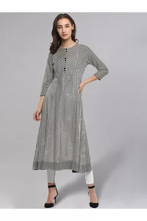IDALIA Women Black & White Striped Anarkali Kurta