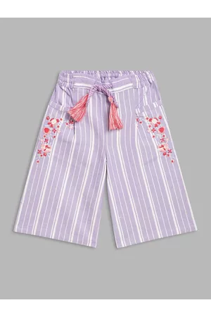 Blue Giraffe Girls Multicoloured Striped Straight Fit Pleated Culottes Trousers