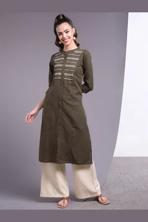 DORIYA Women Brown Thread Work Kurta