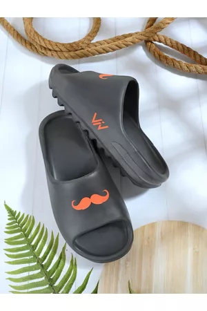 Viv Men Black & Orange Printed Rubber Sliders