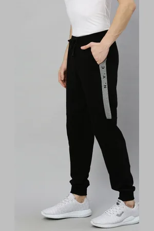 HARVARD Men Black Straight Fit Solid Joggers with Printed Side Taping