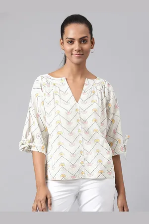 Fabindia Yellow & White Print Cotton Top