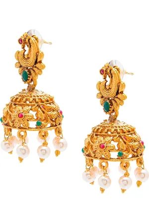 Shivansh Women Gold-Toned Peacock Design Jhumkas Earrings