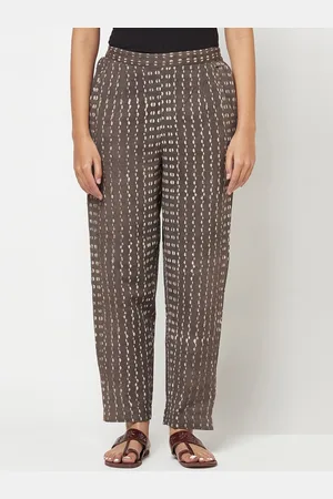 Fabindia Women Grey Regular Fit Printed Cotton Trousers