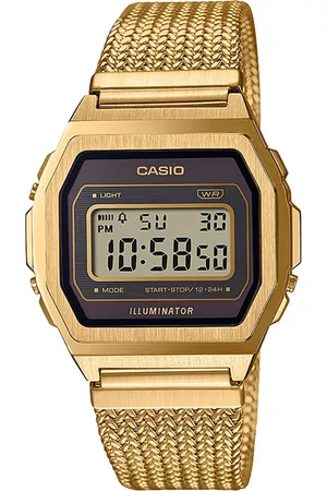 Casio Vintage A1000MGA-5DF Black Digital Dial Gold Stainless Steel Mesh Band D277