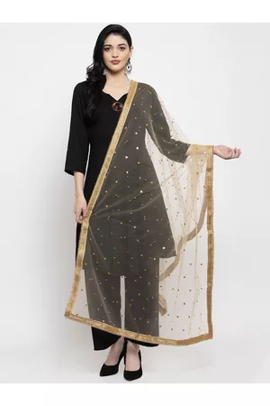 Clora Creation Gold-Coloured Gotta Patti Net Dupatta
