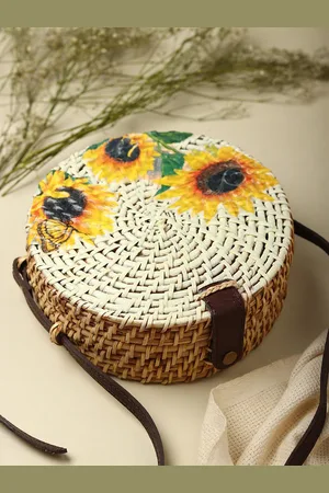 HABERE INDIA Beige Floral Printed Structured Sling Bag