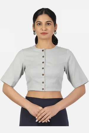 Llajja Women Grey Solid Pure Cotton Saree Blouse