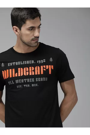 Wildcraft Men Black Printed Round Neck Pure Cotton T-shirt