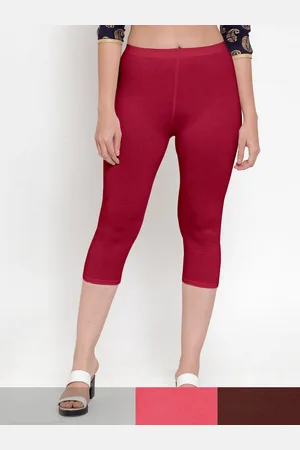 Jinfo Women Maroon & Pink Pack Of 3 Solid Capris