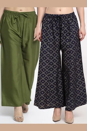Jinfo Women Pack Of 2 Green & Blue Printed Flared Knitted Ethnic Palazzos