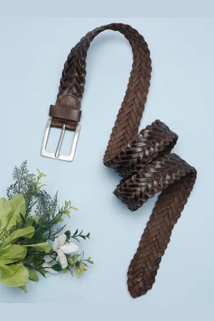 Teakwood Leathers Men Brown Braided Leather Belt