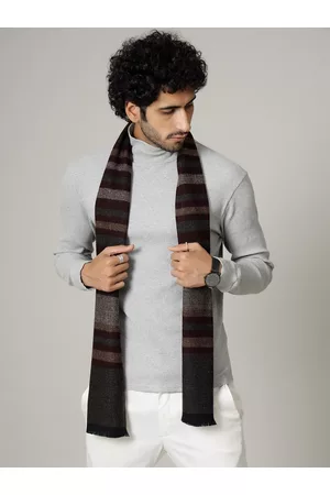 HANDICRAFT PALACE Men Charcoal Grey Striped Design Muffler