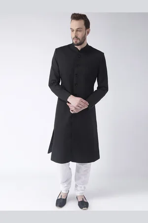 Hangup Men Black & White Solid Sherwani Set