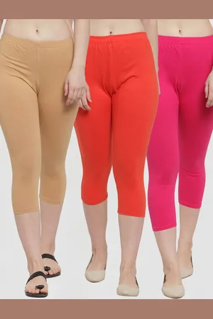 Jinfo Women Pink & Orange Pack Of 3 Solid Capris