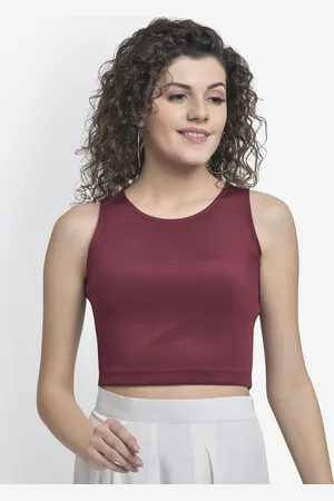 Martini Women Maroon Solid Crop Top