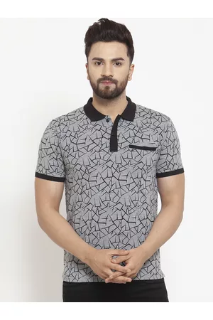 WILD WEST Men Grey Printed Polo Collar T-shirt