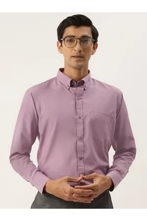 English Navy Men Mauve Solid Slim Fit Formal Shirt