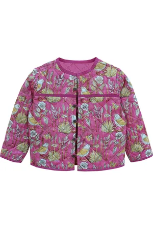 My Little Lambs Girls Pink Printed Quilted Jacket