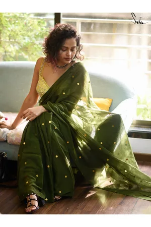 Suta Olive Green Embellished Sequinned Pure Cotton Saree