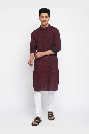 Fabindia Men Maroon & Navy Blue Geometric Printed Kurta