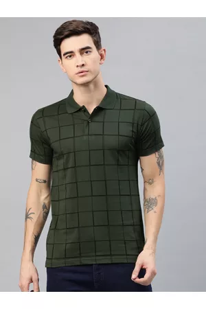Kryptic Men Checked Polo Collar Pure Cotton T-shirt